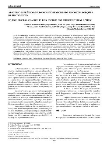 ABSCESSO ESPLÊNICO: MUDANÇAS NOS FATORES DE RISCO ...