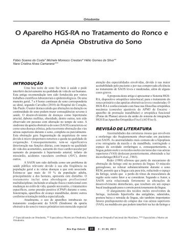 O Aparelho HGS-RA no Tratamento do Ronco e da Apnéia ...