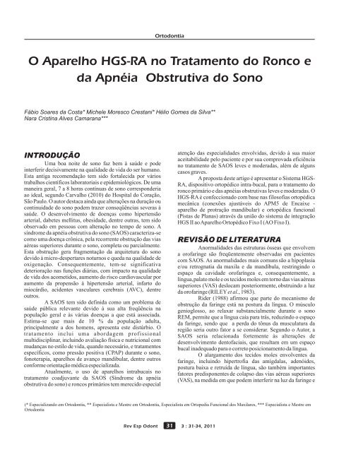 O Aparelho HGS-RA no Tratamento do Ronco e da Apnéia ...