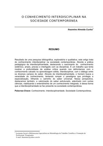 o conhecimento interdisciplinar na sociedade ... - Artigo Científico