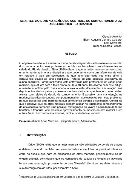 PDF) Corporalidade, Identidade Cultural e Não-violência: uma investigação a  partir do ensino de artes marciais.