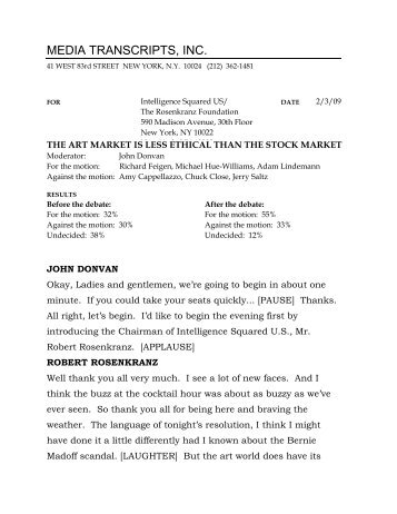 Rosenkranz Foundation Debate Transcript (pdf) - Art Market Monitor