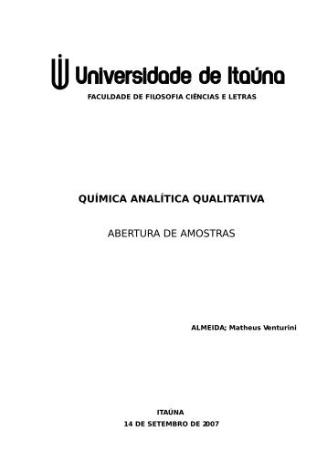 QUÍMICA ANALÍTICA QUALITATIVA ABERTURA DE AMOSTRAS