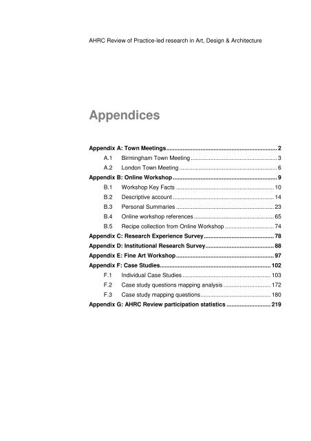 Appendices To Ahrc Report On Practice Led Research In Ada