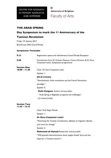 Day Timetable The Arab Spring - University of Brighton - Faculty of Arts