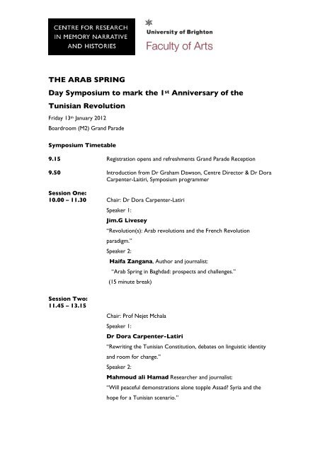 Day Timetable The Arab Spring - University of Brighton - Faculty of Arts