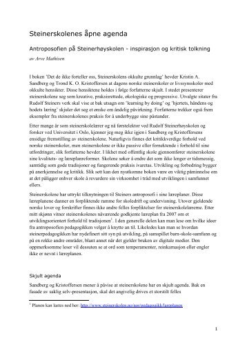 Steinerskolenes åpne agenda: Antroposofien på ... - Arve Mathisen