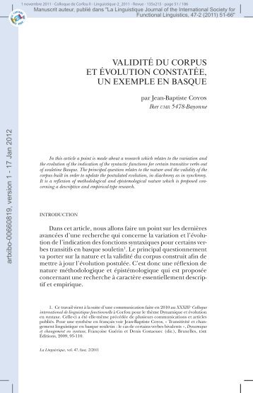 Validité du corpus et évolution constatée, un exemple en basque