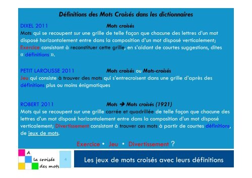 jeux de mots croisés.…… avec leurs définitions - Alacroiseedesmots