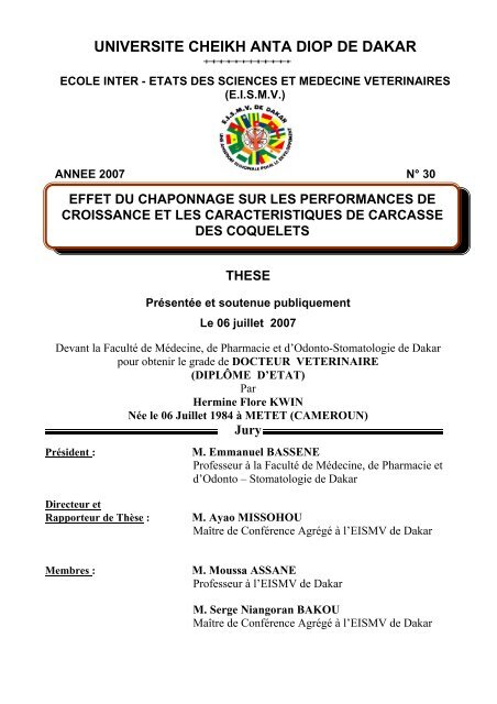 Effet du chaponnage sur les performances de croissance et ... - BEEP