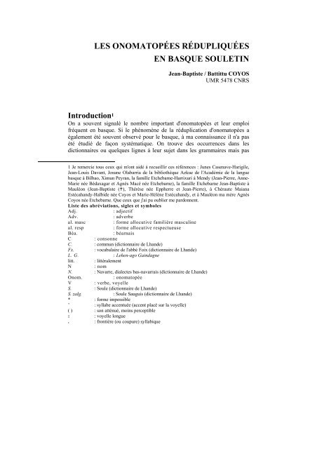 Les Onomatopees Redupliquees En Basque Souletin Artxiker Cnrs