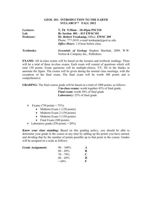 geol 305: earth systems through time - College of Arts and Sciences