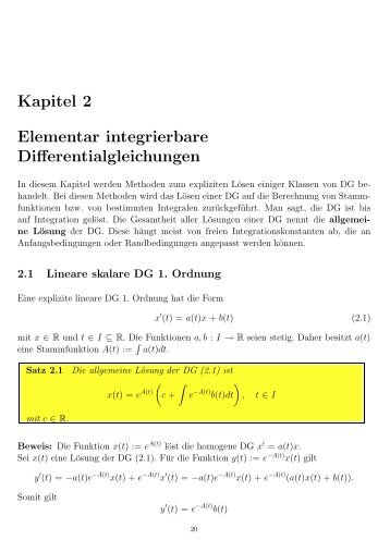 Kapitel 2 Elementar integrierbare Differentialgleichungen
