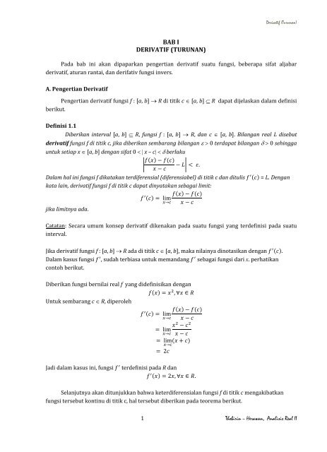 Bab I Derivatif Turunan