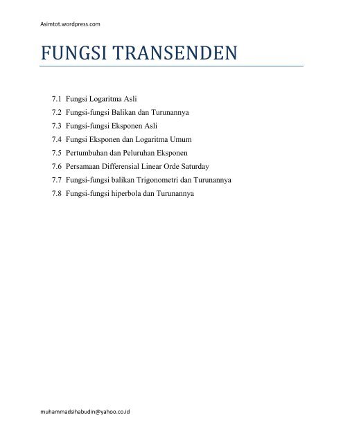 Kalkulus – Fungsi Transenden