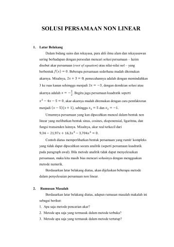 Makalah : Metode Numerik – Solusi Persamaan Non Linear