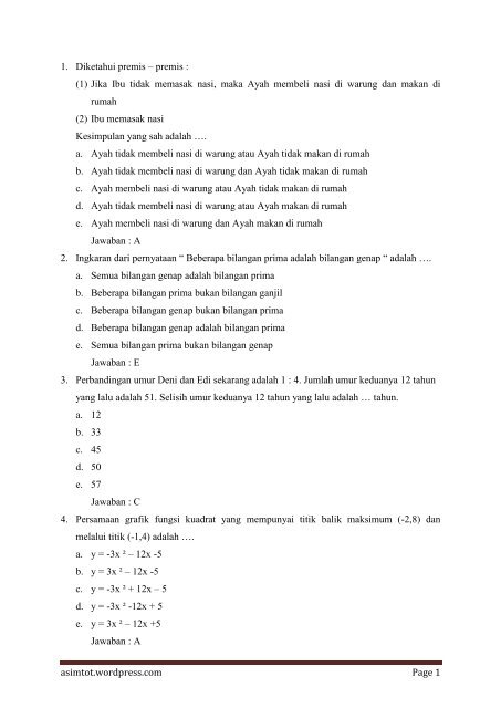 Soal-soal Try out 2 UAN SMA