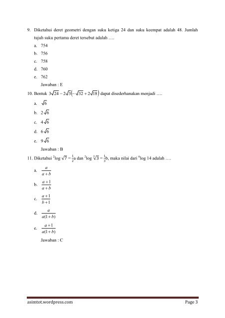 Soal-soal Try out 2 UAN SMA