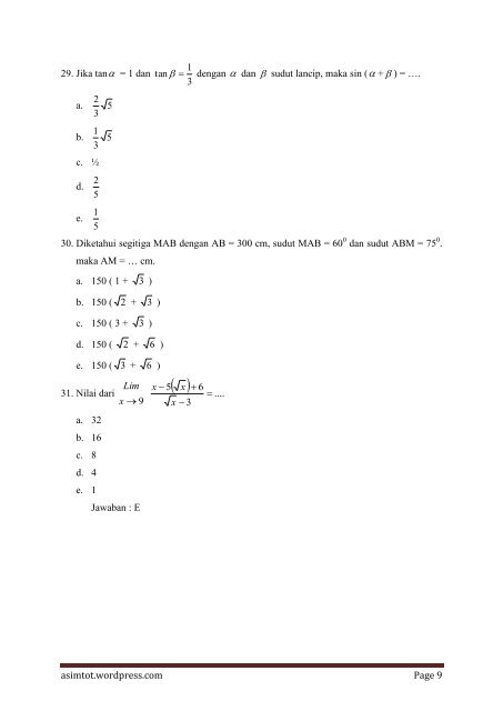 Soal-soal Try out 2 UAN SMA