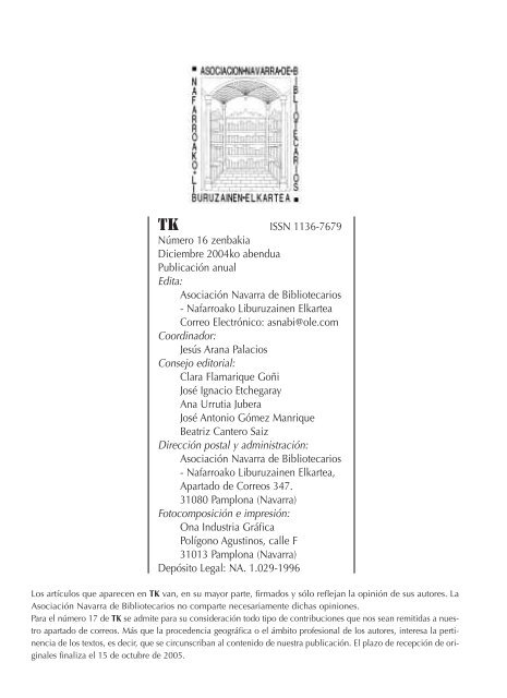 Número completo - Asociación Navarra de Bibliotecarios