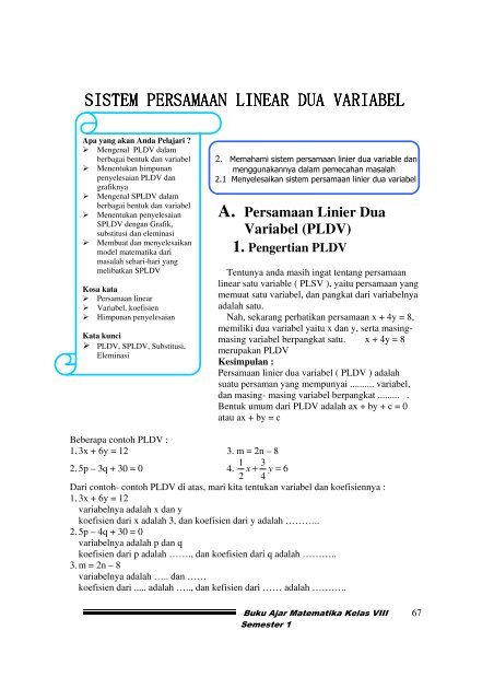 Sistem Persamaan Linear Dua Variabel dan dalam kehidupan