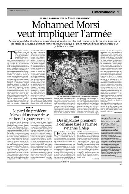 Morsi veut impliquer l'armée P.9 - Liberté