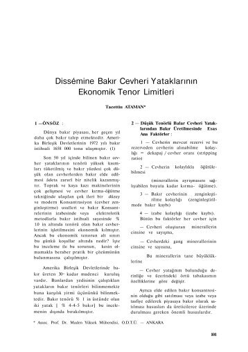 Dissémine Bakır Cevheri Yataklarının Ekonomik Tenor Limitleri