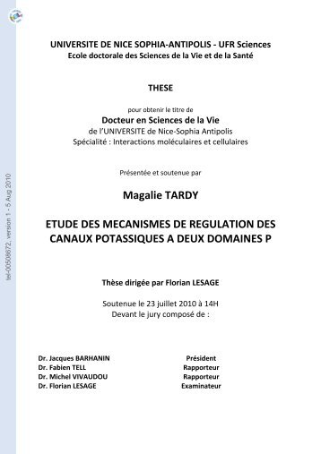 Etude des mécanismes de régulation des canaux potassiques à ...