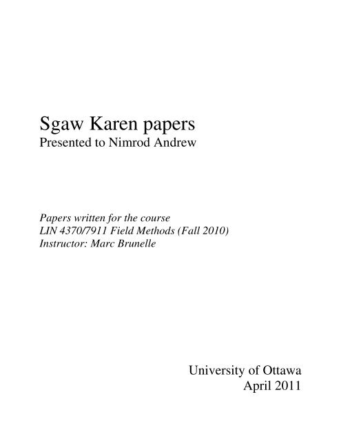 Sgaw Karen papers - Aix1 Uottawa