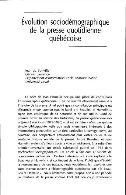 Évolution sociodémographique de la presse quotidienne québécoise