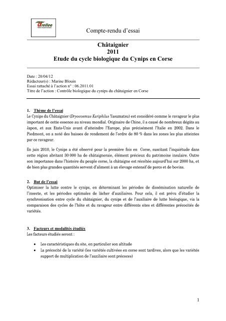 Compte Rendu D Essai Chataignier 11 Etude Du Cycle Areflec