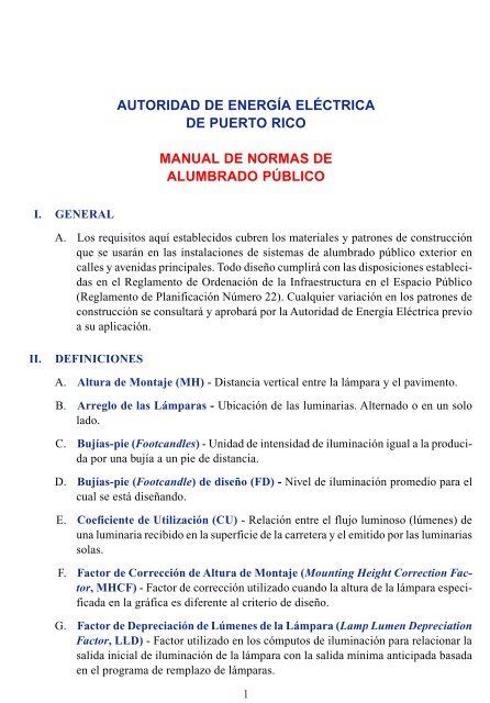 manual de normas de alumbrado público - Autoridad de Energía ...