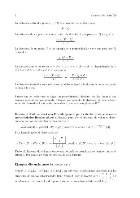 Ampliación del determinante a las matrices no cuadradas Distancia ...