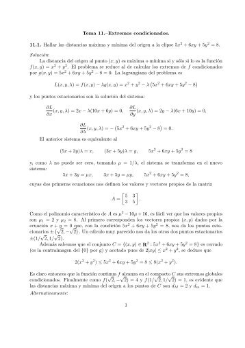 Tema 11.–Extremos condicionados. 11.1. Hallar las distancias - dmaii