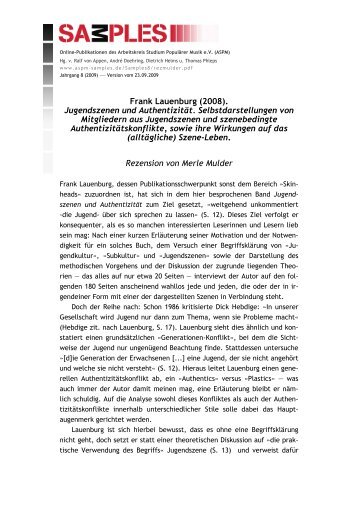 Frank Lauenburg (2008). Jugendszenen und Authentizität ... - ASPM