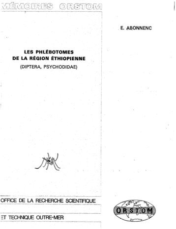 Les phlébotomes de la région éthiopienne (Diptera, Psychodidae)