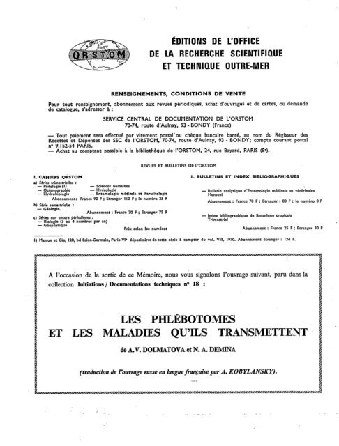 Les phlébotomes de la région éthiopienne (Diptera, Psychodidae)