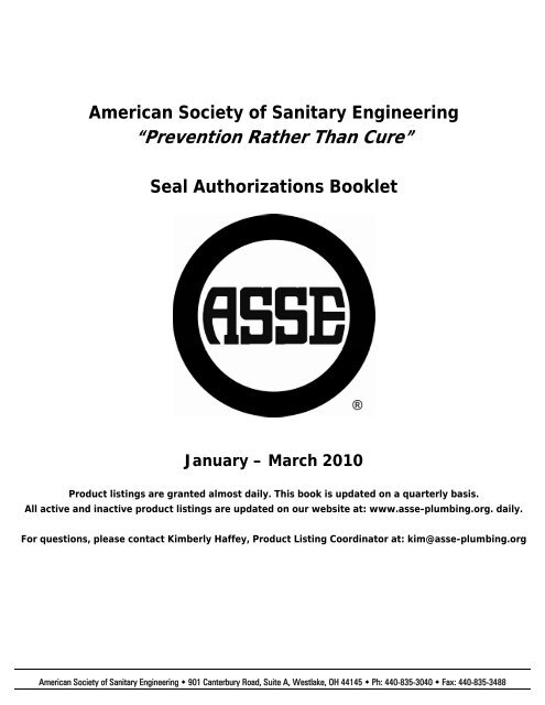 Prevention Rather - American Society of Sanitary Engineering