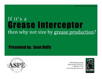 Grease Interceptor Sizing - Sean Duffy, Schier Products