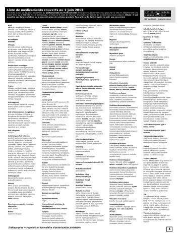 Liste de médicaments couverts au 1 juin 2013 1 - Postes Canada