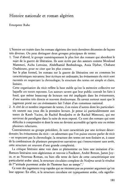 Histoire nationale et roman algérien - OPUS