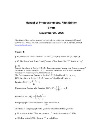 Manual of Photogrammetry, Fifth Edition, Errata - asprs