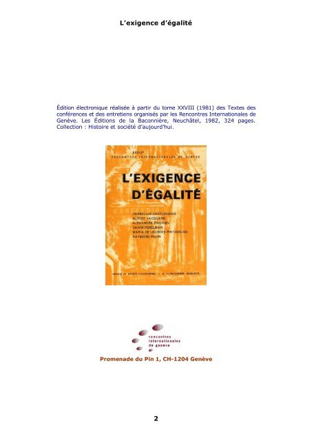 L'exigence d'égalité - Rencontres Internationales de Genève