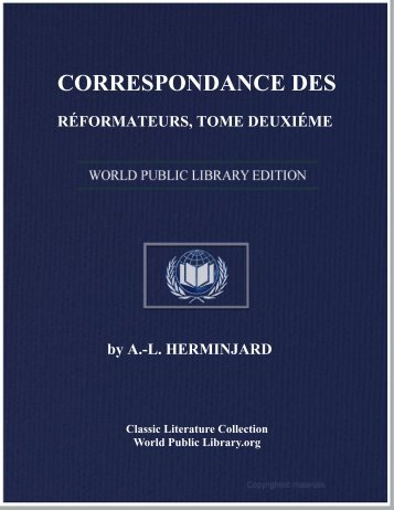 correspondance des réformateurs, dans les pays de langue ...