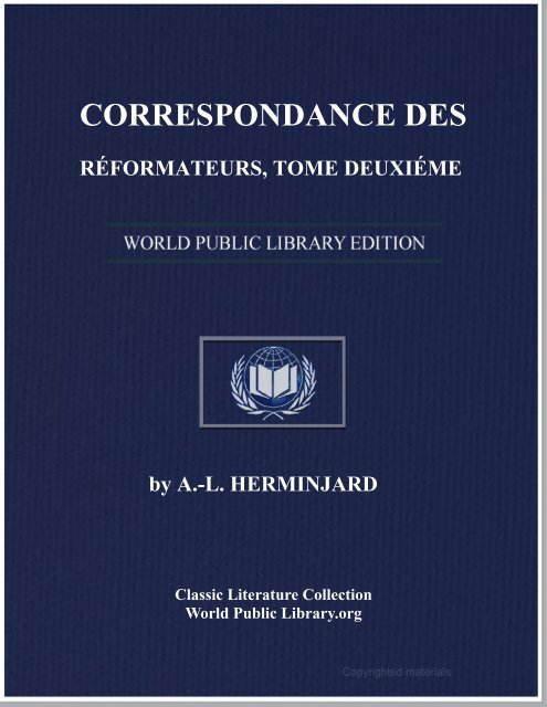 Correspondance Des Reformateurs Dans Les Pays De Langue