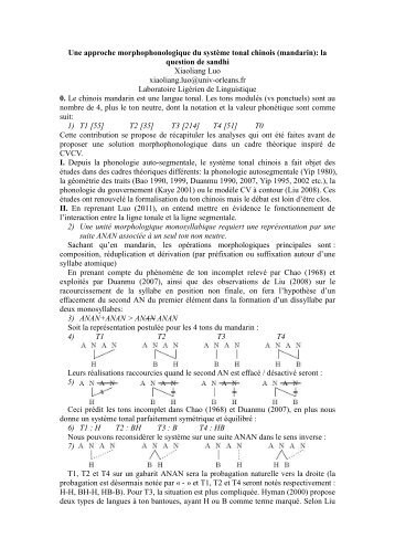 Une approche morphophonologique du système tonal chinois ...