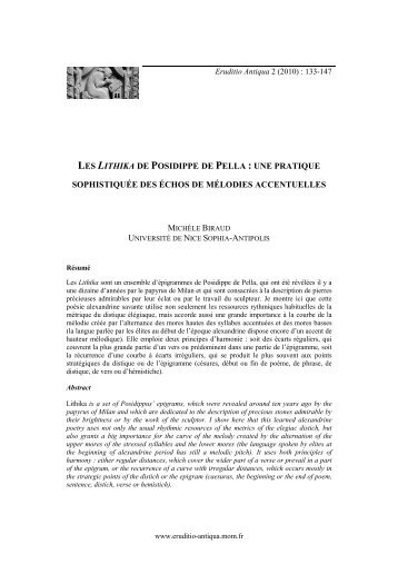 les lithika de posidippe de pella : une pratique ... - Eruditio Antiqua