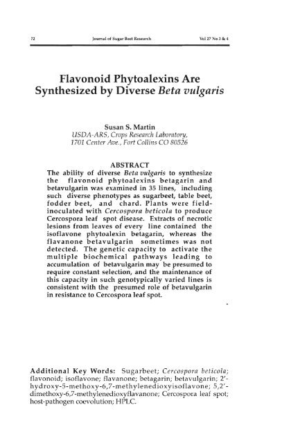 Flavonoid Phytoalexins Are Synthesized by Diverse Beta vulgaris - Vol