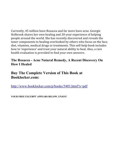 The Rosacea - Acne Natural Remedy, A Recent ... - The Book Locker