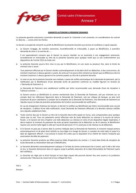 Contrat cadre d'Interconnexion - Iliad